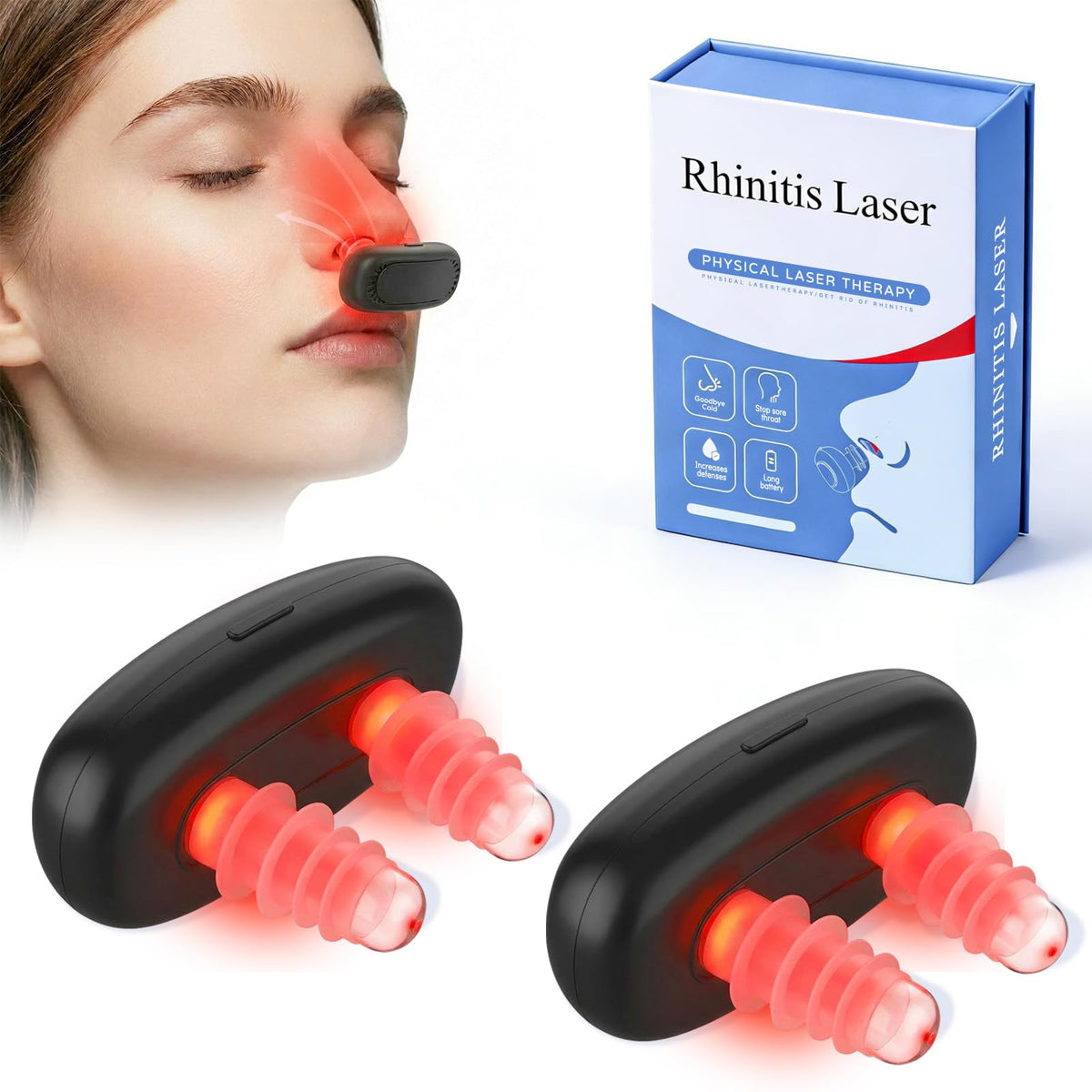 TOPLIPS Red Light Nasal Therapy for Dry Nose & Sinus Comfort, Black, 2PCS