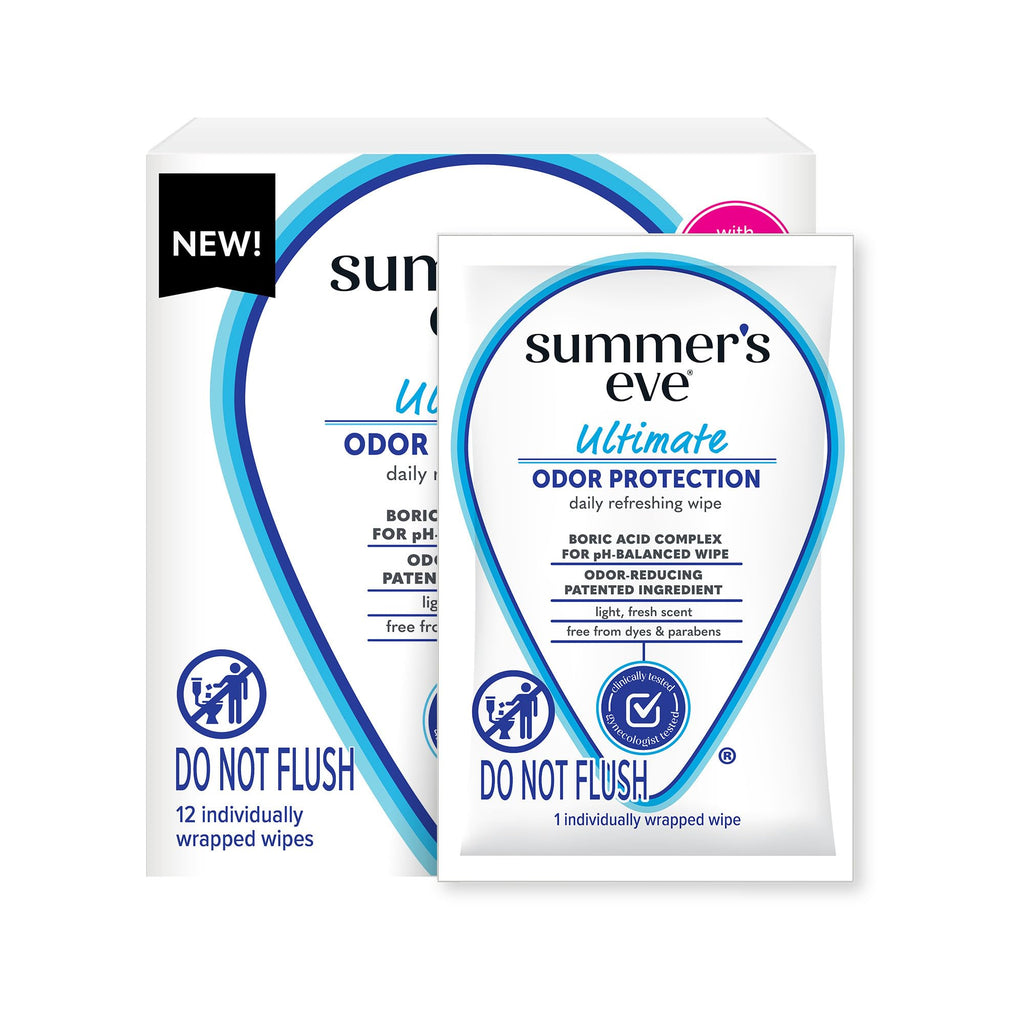 Summer's Eve, Ultimate Odor Control, Daily Feminine Wipes with Boric Acid, Removes Odor, On-the-go Body Wipes with pH Balance, 1