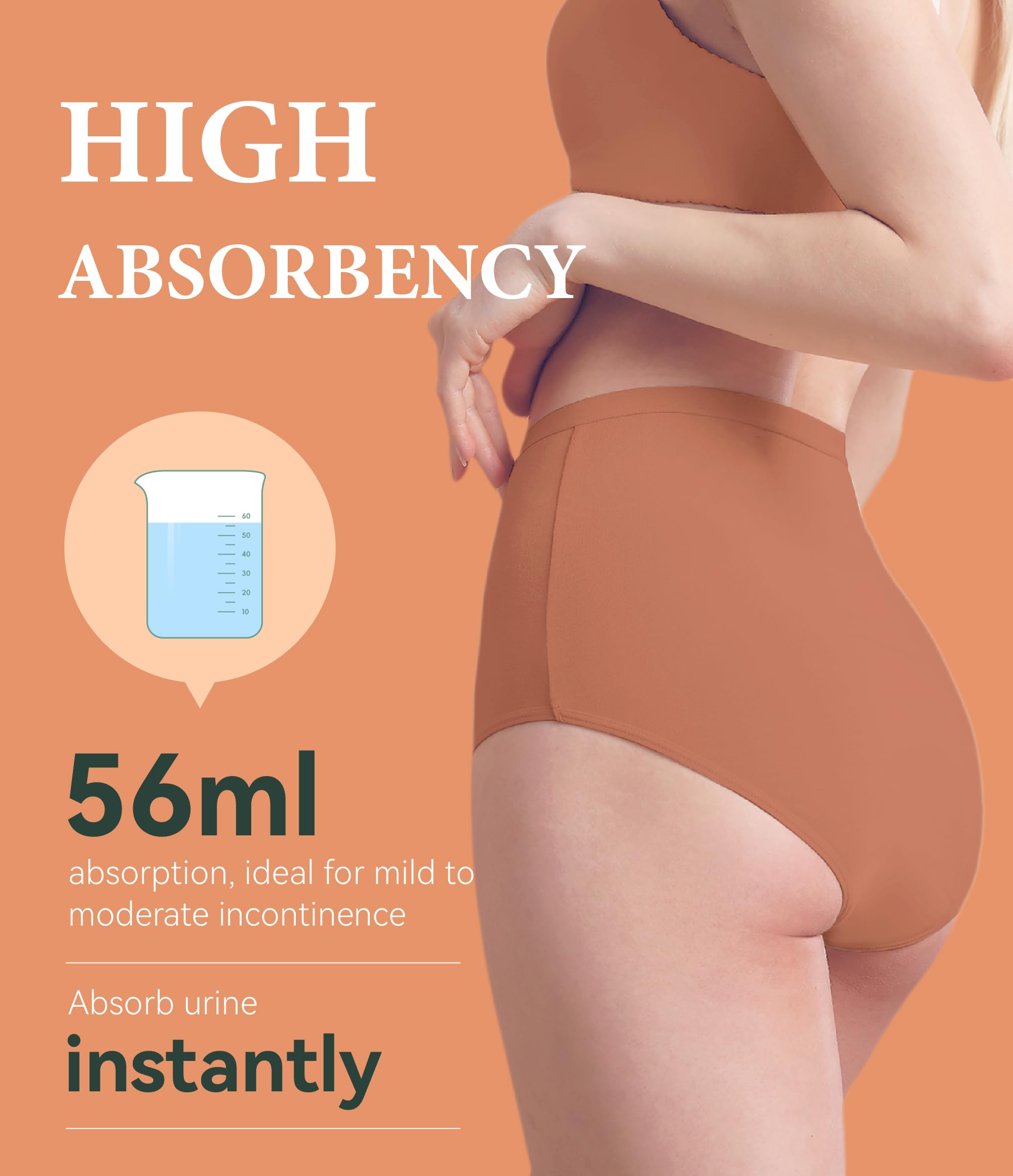IRISMORII Urinary Incontinence Postpartum Underwear for Women Washable Leak Proof Odor Control 56ml Absorbency Brief 1 Pack (Bro