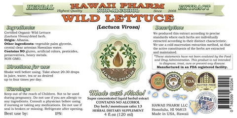 Hawaii Pharm Wild Lettuce Alcohol-Free Liquid Extract, Organic Wild Lettuce (Lactuca Virosa) Dried Herb Glycerite Natural Herbal