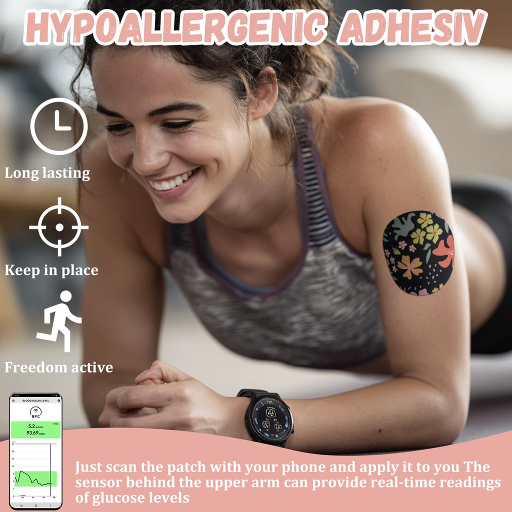Geiserailie 30 PCS Adhesive Patch Compatible with Dexcom G7 Pre-Cut Flowers Pink Bow NO Glue in The Center Sensor Cover for Cont