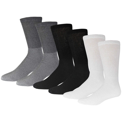 Big and Tall Diabetic Cotton Neuropathy Crew Socks, King Size Mens Athletic Crew Socks (13-16, Black/Gray/White) - 3 pairs