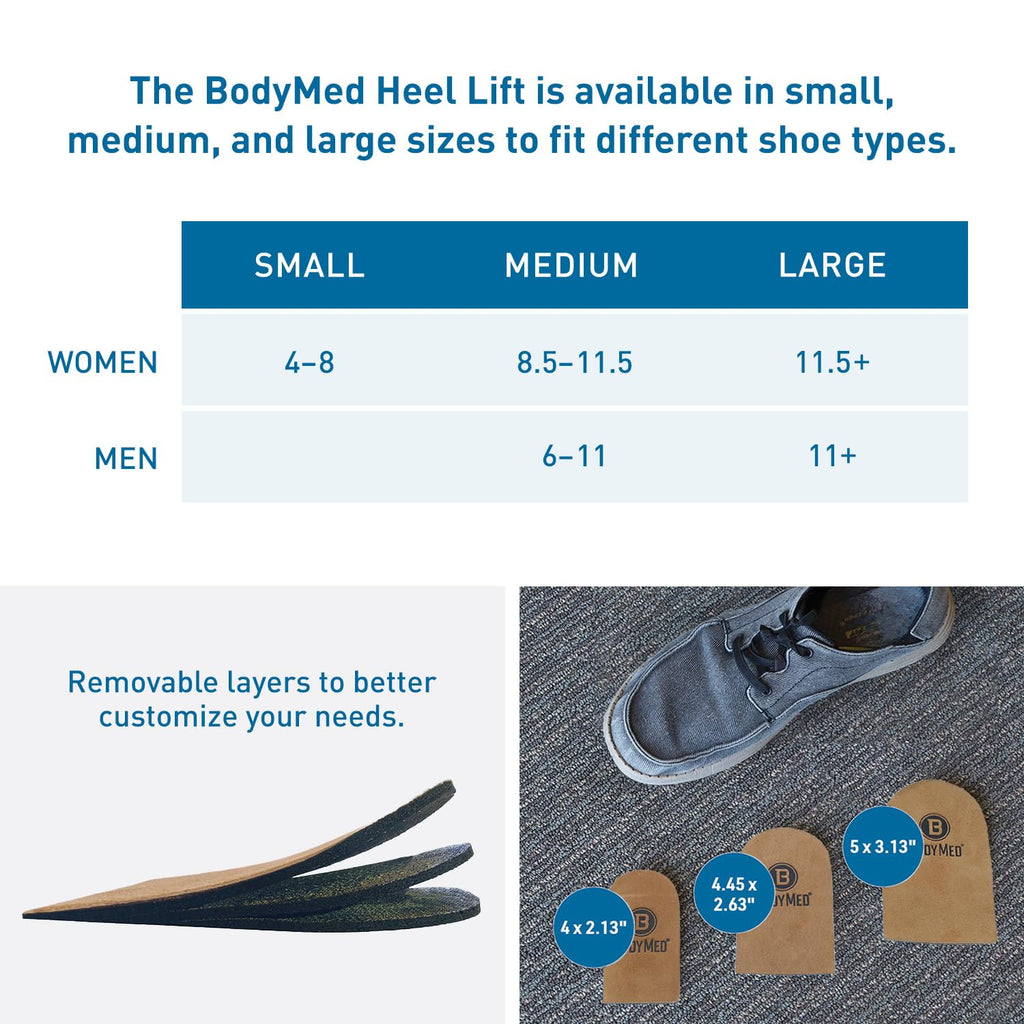 BodyMed Adjustable Heel Lift for Men and Woman, Large (1-Pack) - Non-Slip Orthopedic Insert for Leg Length Discrepancies with 3