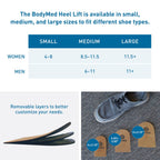 BodyMed Adjustable Heel Lift for Men and Woman, Large (1-Pack) - Non-Slip Orthopedic Insert for Leg Length Discrepancies with 3