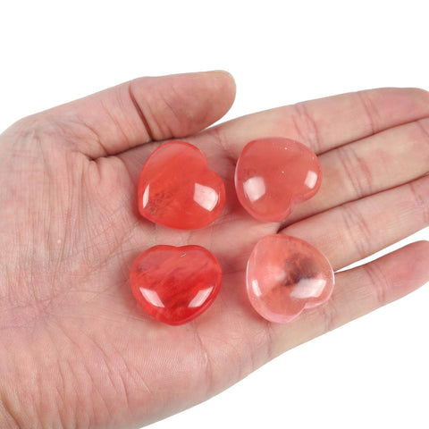 Loveliome 4 Pcs Cherry Quartz Love Heart Palm Stone Reiki Balancing Worry Stone(1 Inch)