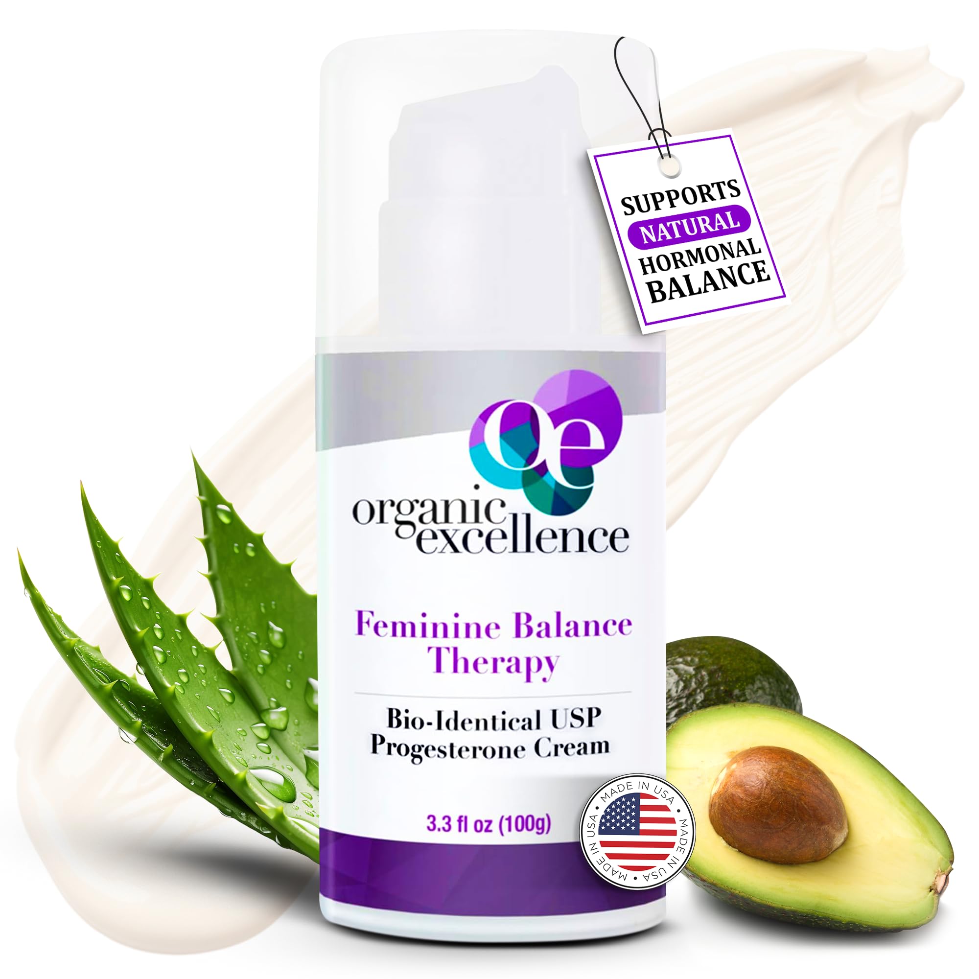 Organic Excellence Organic Wild Yam Cream for Hormone Balance, Wild Yam Natural Bio-Identical Progesterone Cream for Women, for 