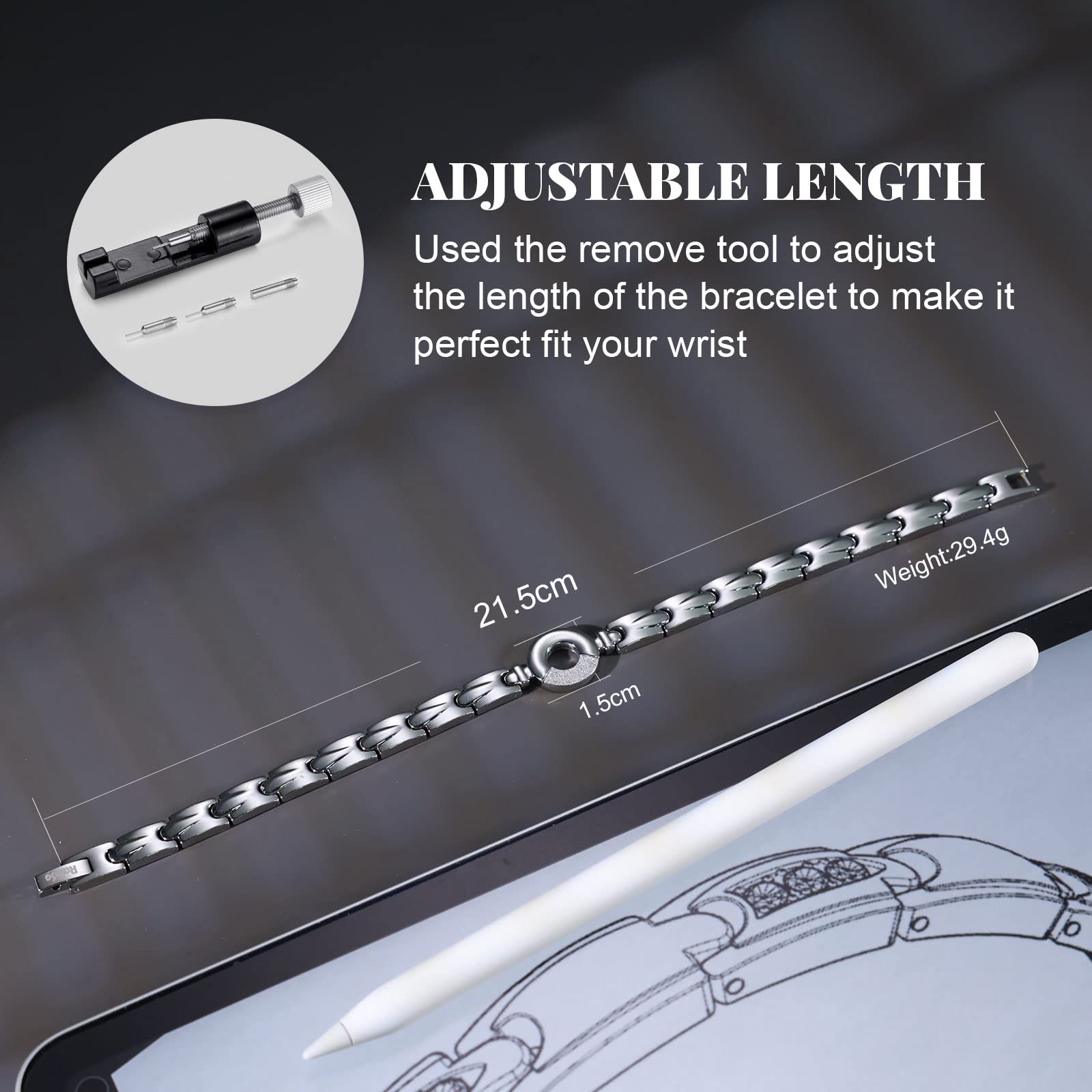 RainSo Womens Elegant Stainless Steel Magnetic Bracelets 3500 Gauss with Gift Box Adjustable