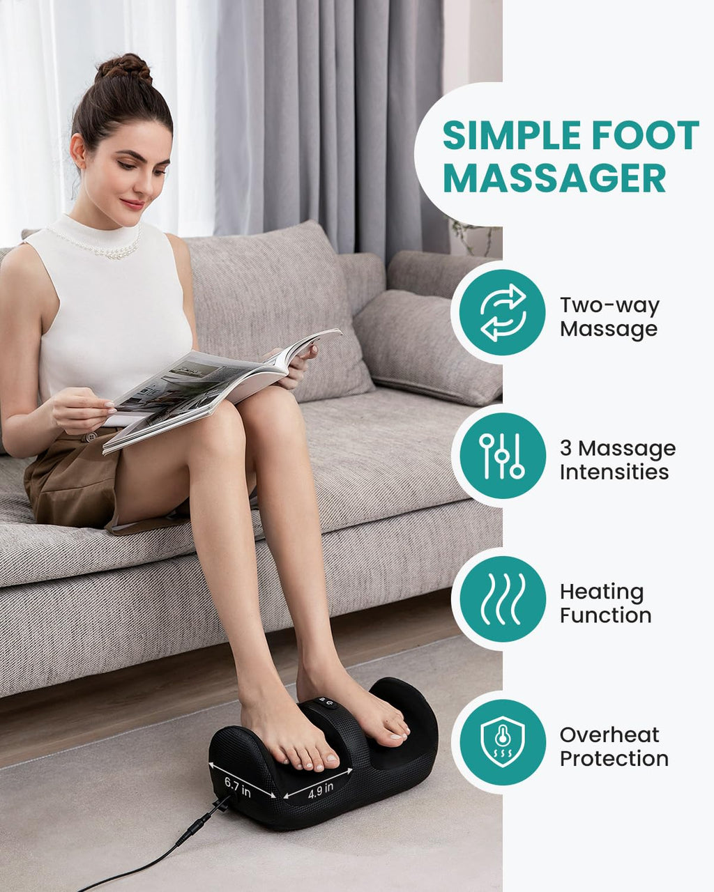 Nekteck Shiatsu Foot Massager with Heat, Foot and Calf Massager with Massage Roller, Lightweight and Compact, Suitable for Offic