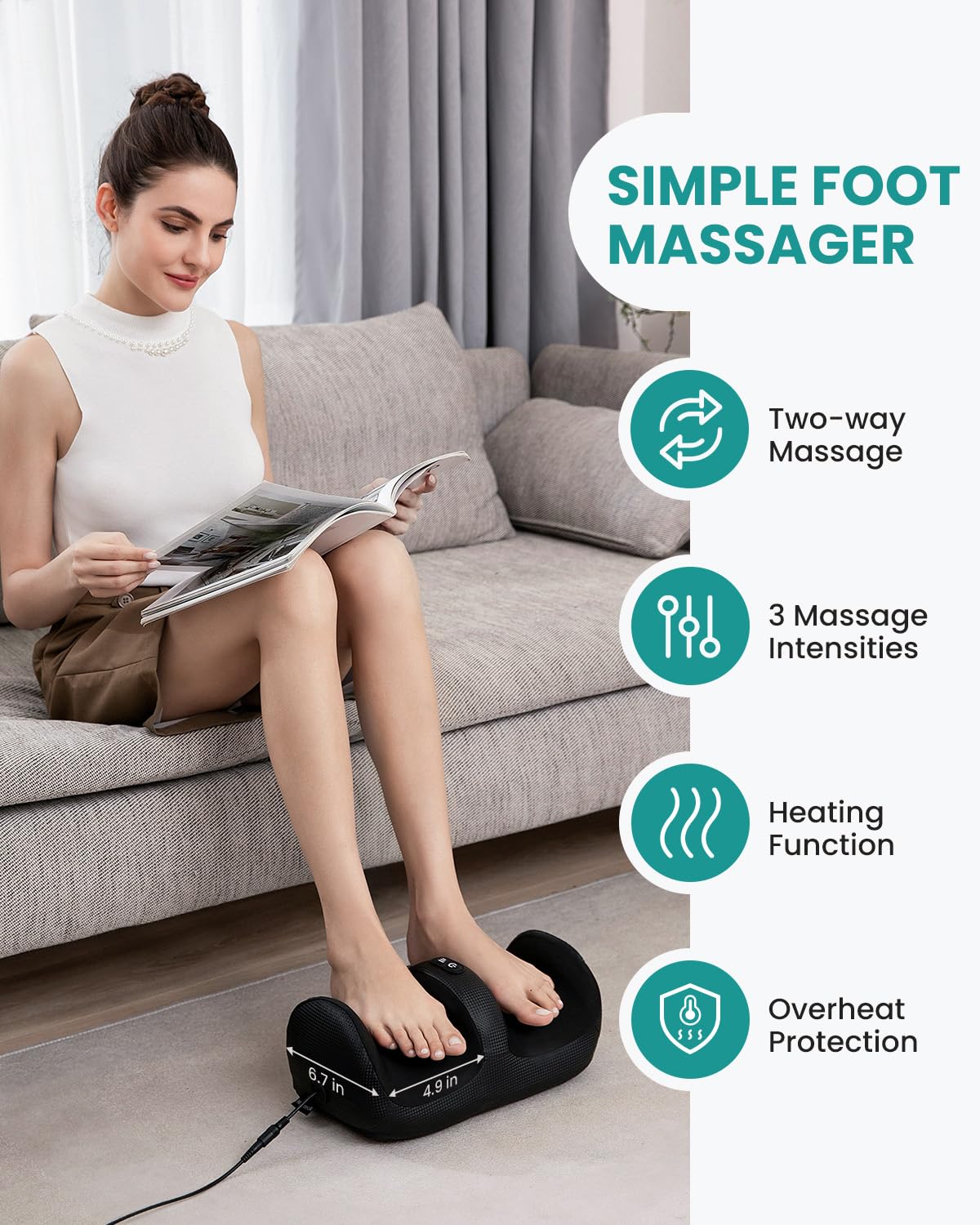 Nekteck Shiatsu Foot Massager with Heat, Foot and Calf Massager with Massage Roller, Lightweight and Compact, Suitable for Offic