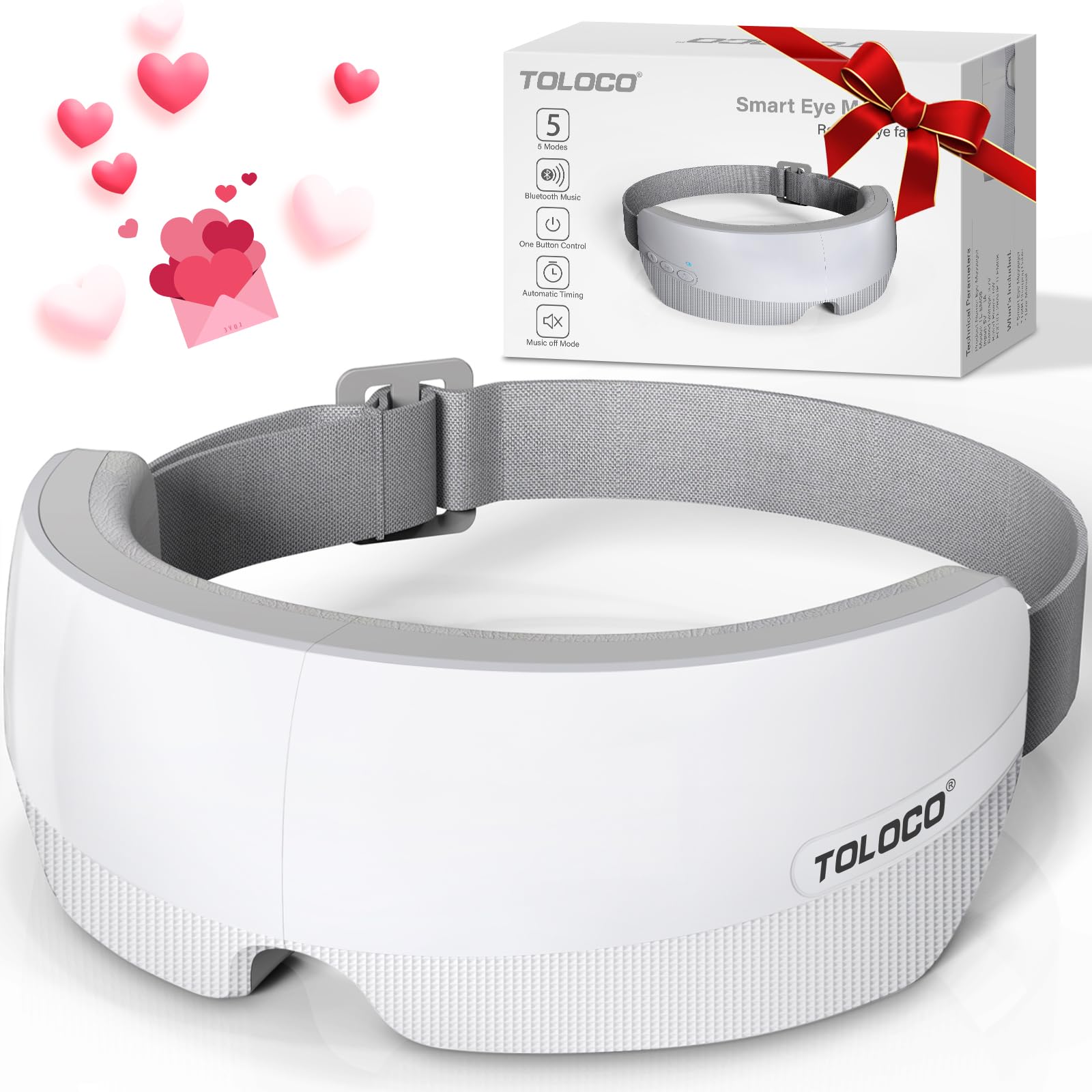 TOLOCO Eye Massager with Heat, FSA/HSA Eligible Eye Mask Massager for Migraines with Bluetooth Music, Face Massager for Eye Stra