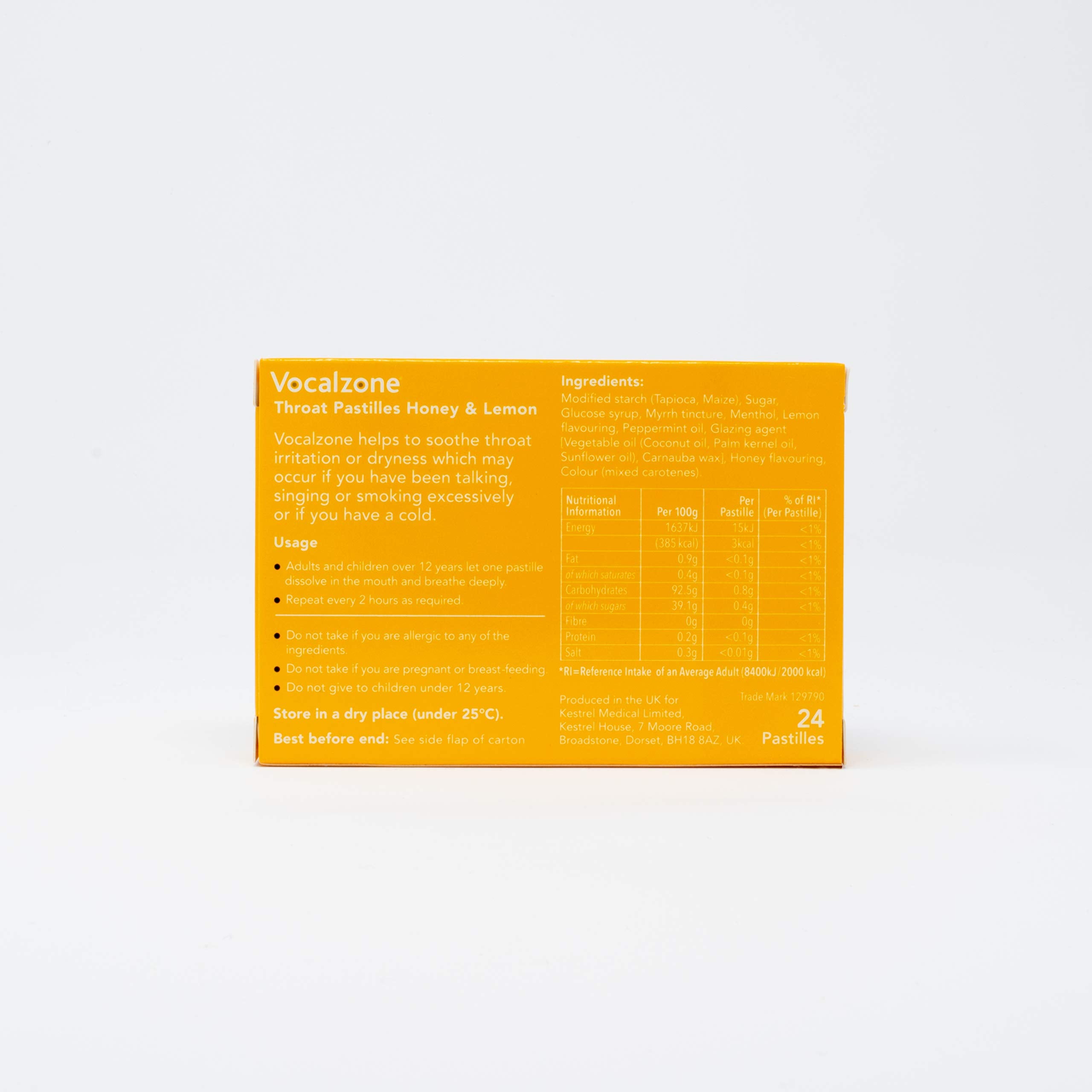 Vocalzone Throat Pastilles Honey & Lemon 24 - For Sore Throats and Hoarseness When Overusing Your Voice. Produced and sold in th