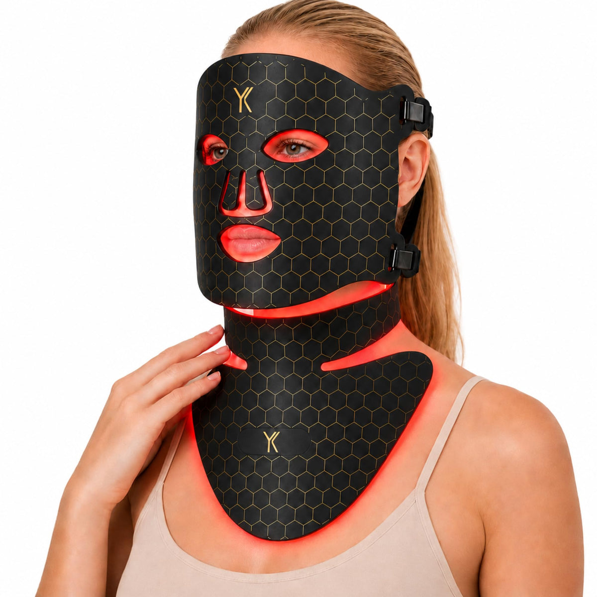 YIKIPRO LED Red Light Therapy Mask for Face, Neck and Chest, 7 Light Modes with 850nm NIR Light, 840 Beads, IPX6 Waterproof Rech