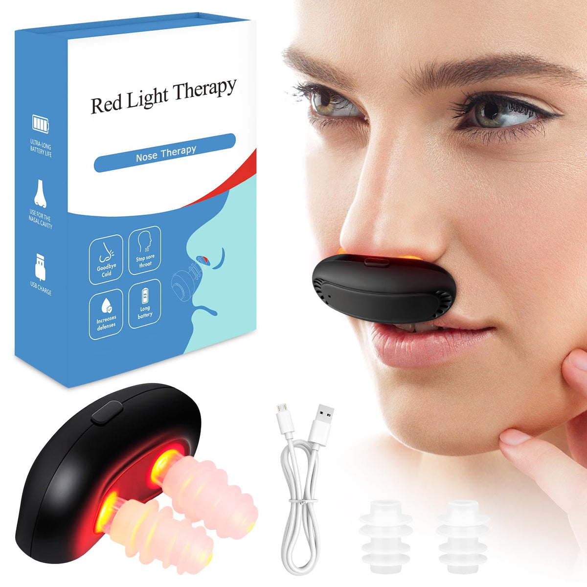 Red Light Nasal Therapy Device | Red Light Therapy for Nose & Sinuses | Nasal Red Light Therapy for Congestion, Allergy Defense 