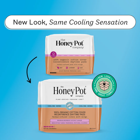 The Honey Pot Company - 64ct - Herbal Pads for Women - Organic Incontinence Daytime w/Wings. Infused w/Essential Oils for Coolin