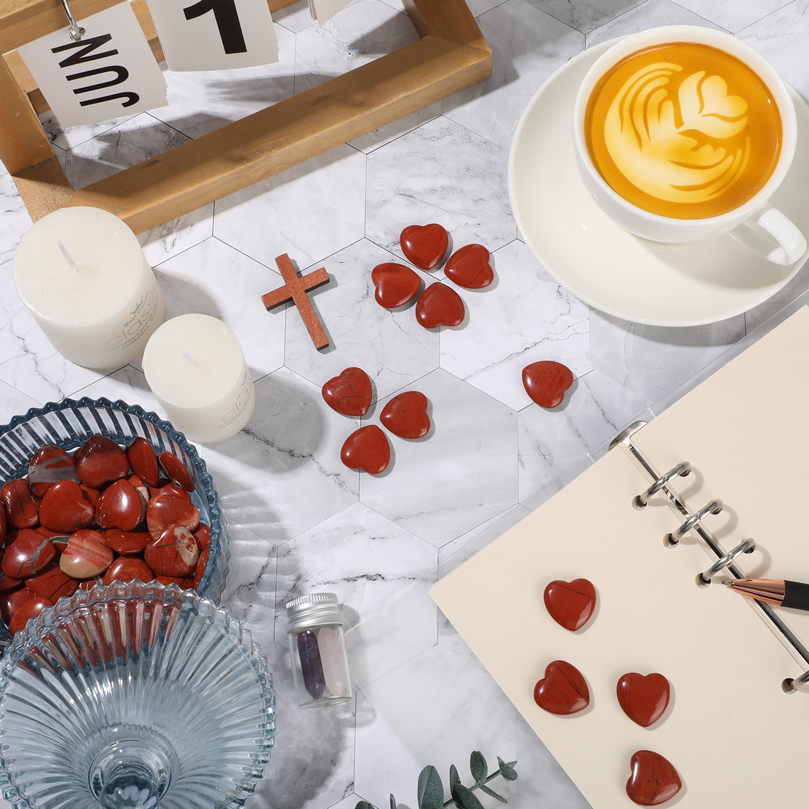 Gerrii 50 Pcs Heart Healing Stone Bulk Quartz Heart Inspirational Stones Valentines Day Gift for Women Love Pocket Polished Natu