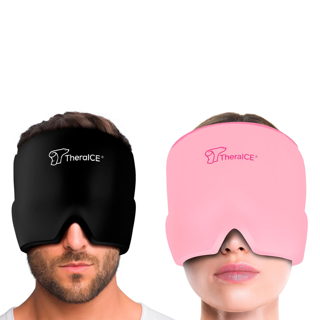 TheraICE Migraine Relief Cap, Soothing Headache Ice Pack Mask Products, Cooling Gel Hat, Face Cold Compress Head Wrap for Tensio