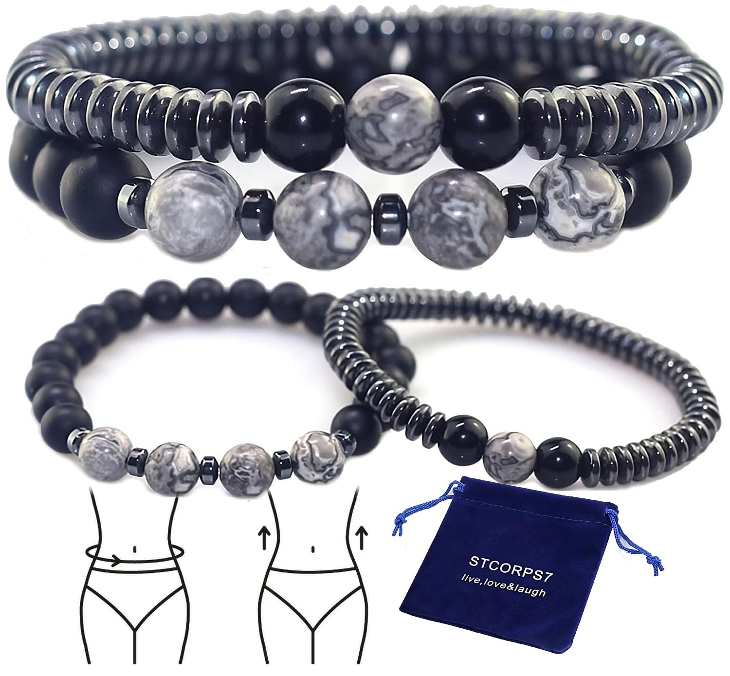 STCORPS7 Magnetic Healing Bracelet Arthritis, Energy Healthy Jewelry Magnetic Therapy Sleep,Hematite Bracelet for Men Women, Cry