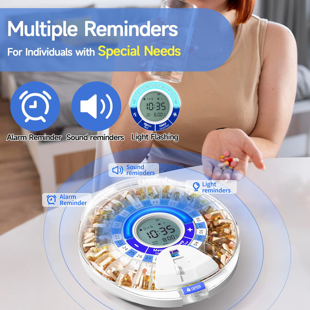 Windtrace Automatic Pill Dispenser for Elderly, Electronic Pill Organizer with Alarm & Light, 28 Day Smart Timed Medication Disp