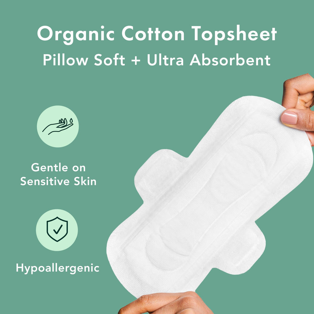 Rael Pads For Women, Organic Cotton Cover Pads - Regular Absorbency, Unscented, Ultra Thin Pads with Wings for Women (Regular, 5