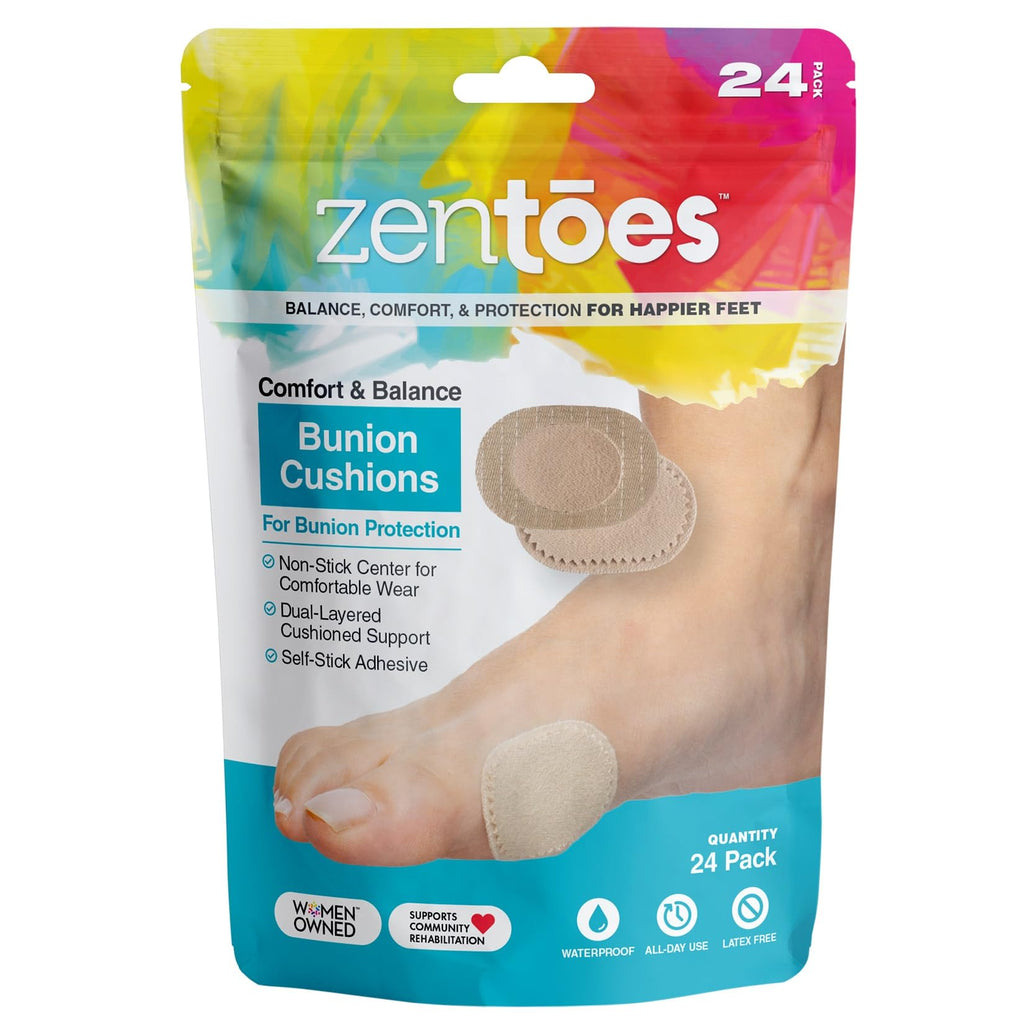 ZenToes Premium Bunion Pads - Non-Stick Center for Sensitive Skin, Odor Resistant Cushions, Prevents Friction and Pressure (24 C