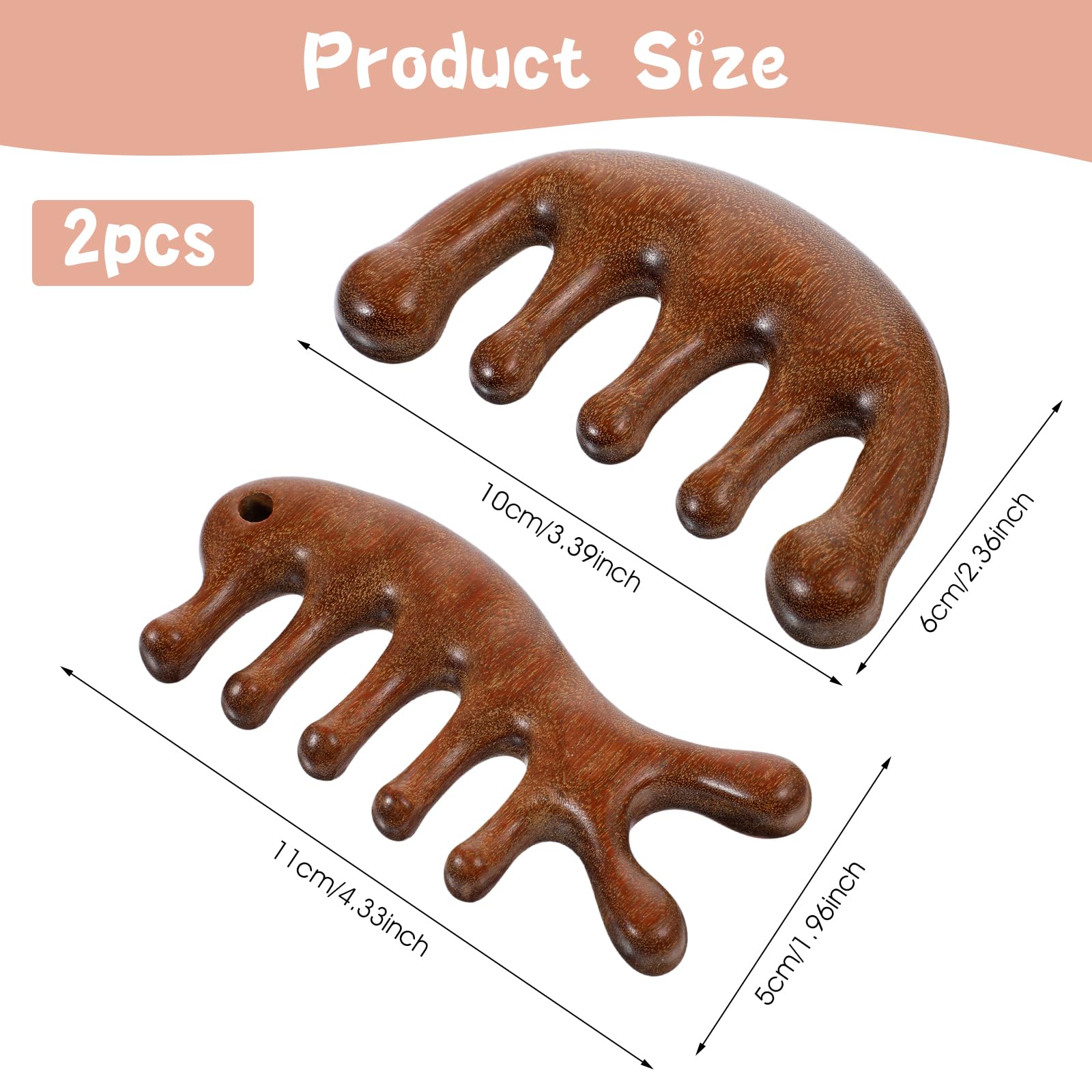 Gjinxi Wooden Scalp Massager, Hair Growth Comb for Scalp Gua Sha, Wood Head Massager with Wide Tooth for Hair Care, Wooden Scalp