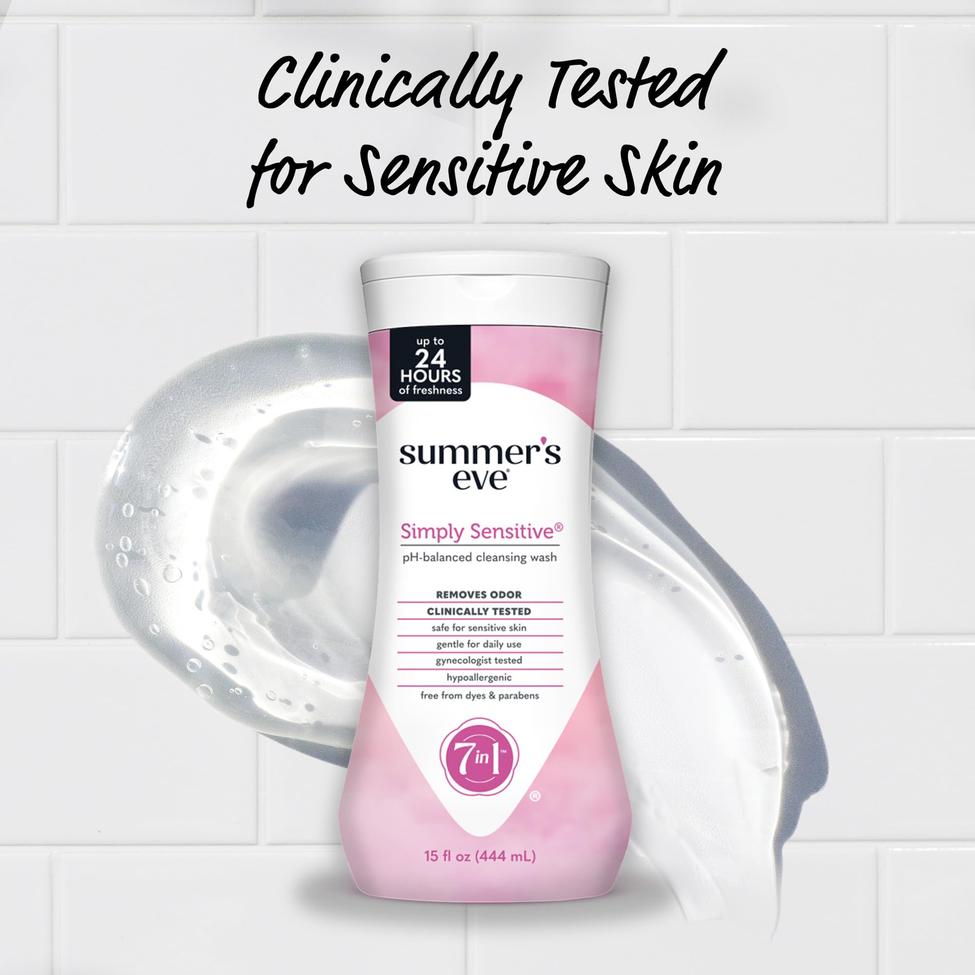 Summer's Eve Simply Sensitive Daily Gentle All Over Feminine Body Wash, Removes Odor, Feminine Wash pH Balanced, 15 fl oz, 3 Pac