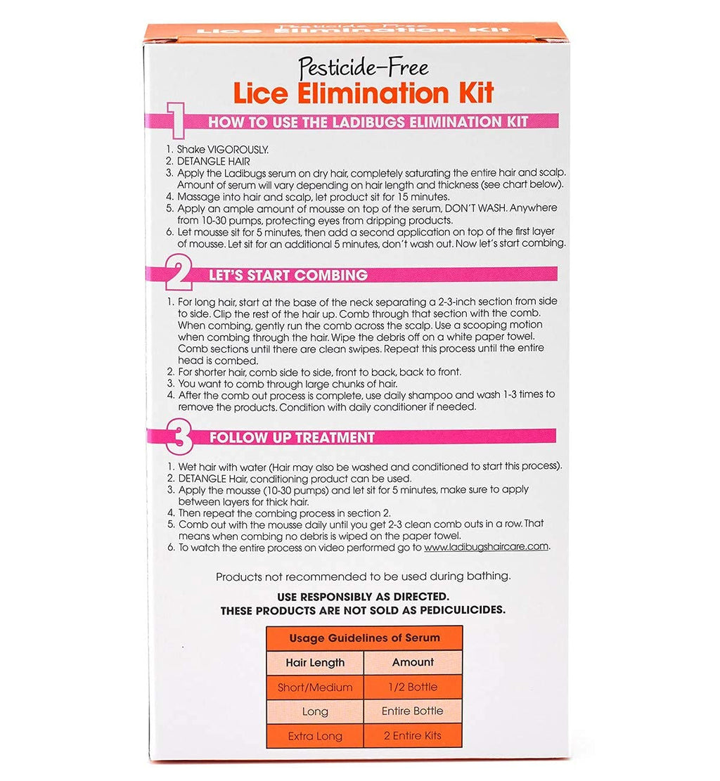 LADIBUGS One and Done Lice Treatment Kit - 3-Step Elimination - Comb, Mousse, Serum | Natural & Effective Head Lice & Nit Fix |