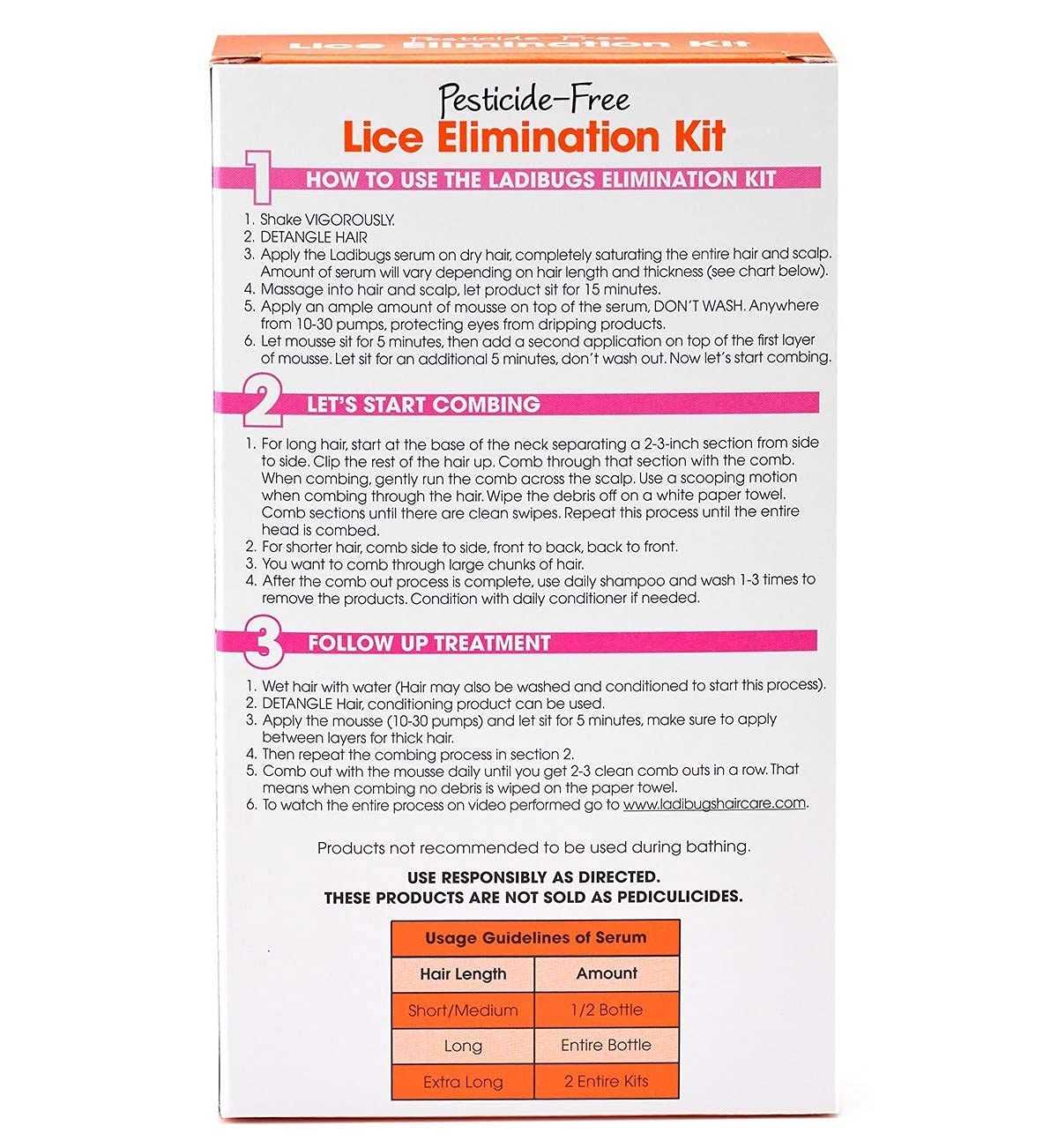 LADIBUGS One and Done Lice Treatment Kit - 3-Step Elimination - Comb, Mousse, Serum | Natural & Effective Head Lice & Nit Fix |