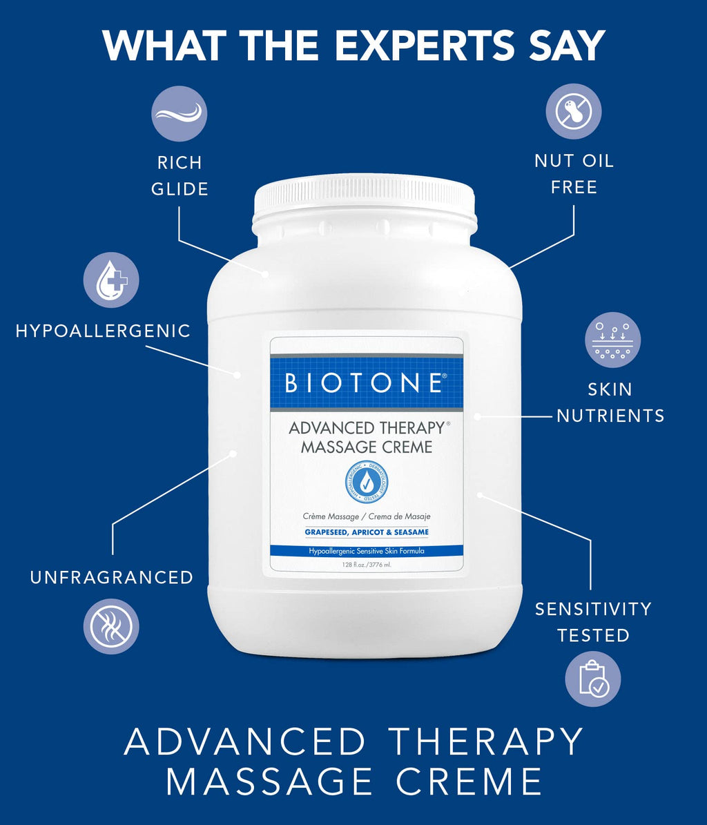 BIOTONE Advanced Therapy Massage Creme, Hypoallergenic and Fragrance-Free, Ideal Glide and Workability, Less Reapplications, Non