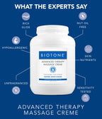 BIOTONE Advanced Therapy Massage Creme, Hypoallergenic and Fragrance-Free, Ideal Glide and Workability, Less Reapplications, Non