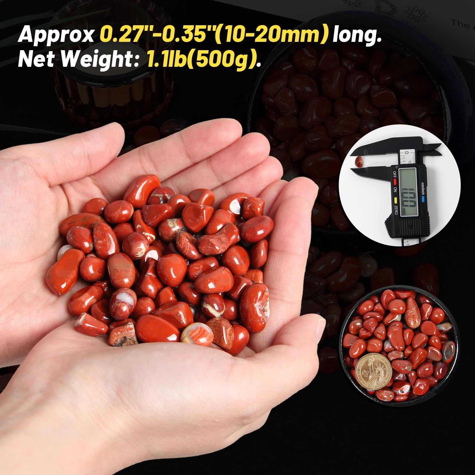 Orientrea 1.1lb Natural Red Jasper Crystal Chips - Red Jasper Healing Crystals Chips, Crushed Crystal Gemstones for Crafts, Beau
