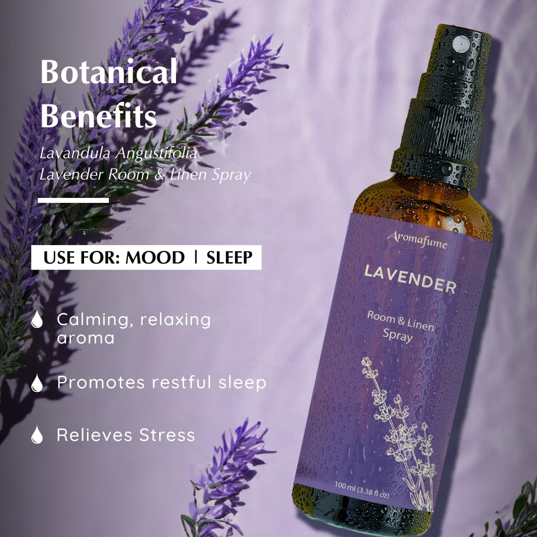 Lavender Room, Linen & Pillow Spray by Aromafume | 100ml/3.38 fl oz | with Pure Lavender Essential Oil | Aromatherapy Spray for