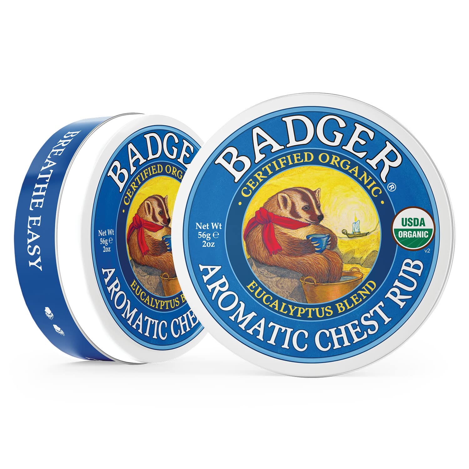 Badger Aromatic Chest Rub, 100% Organic Vaporub w/Eucalyptus & Lavender Essential Oils to Clear & Soothe, All-Natural Chest Cong