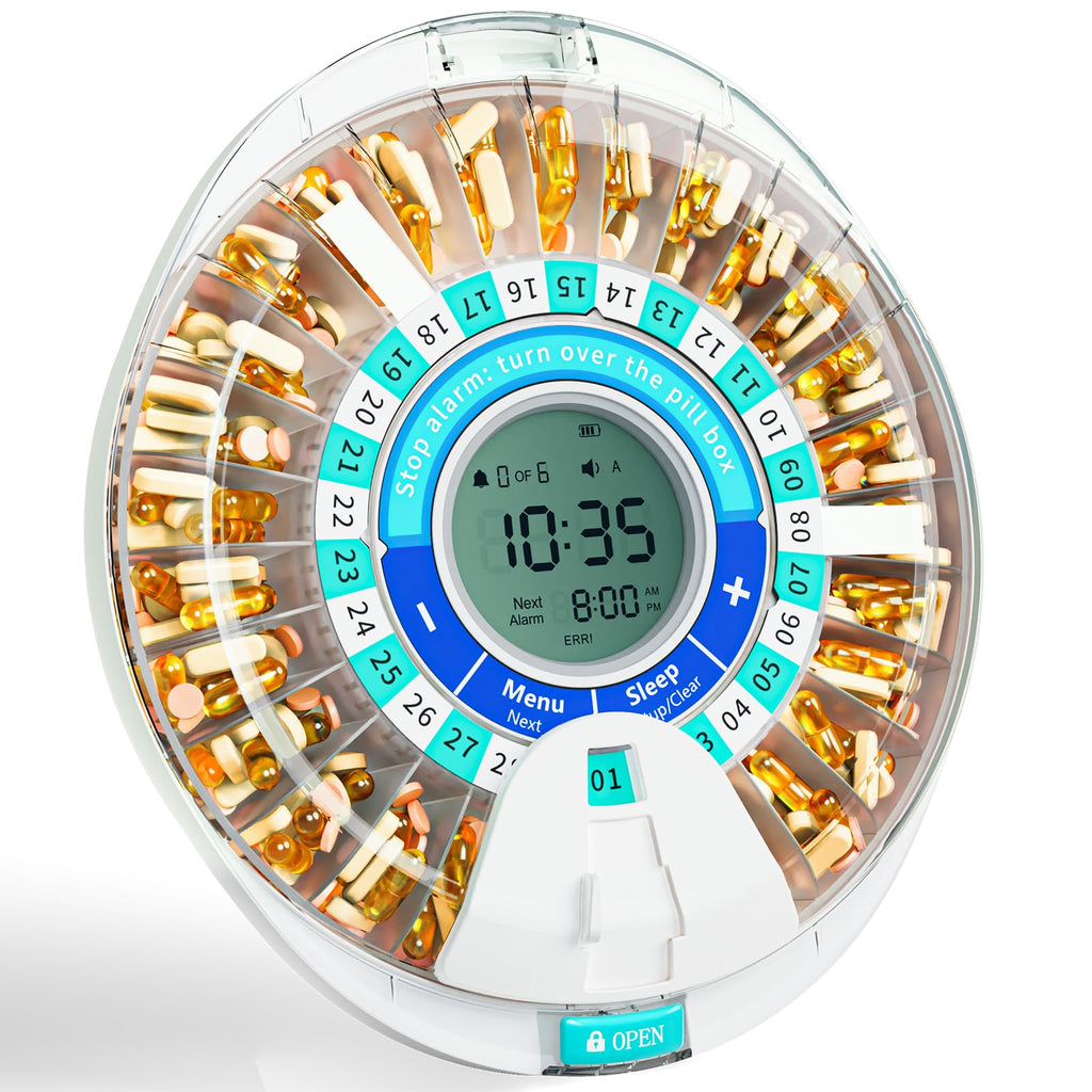 Windtrace Automatic Pill Dispenser for Elderly, Electronic Monthly Pill Organizer with Alarm & Light, 28 Day Smart Lock Medicati