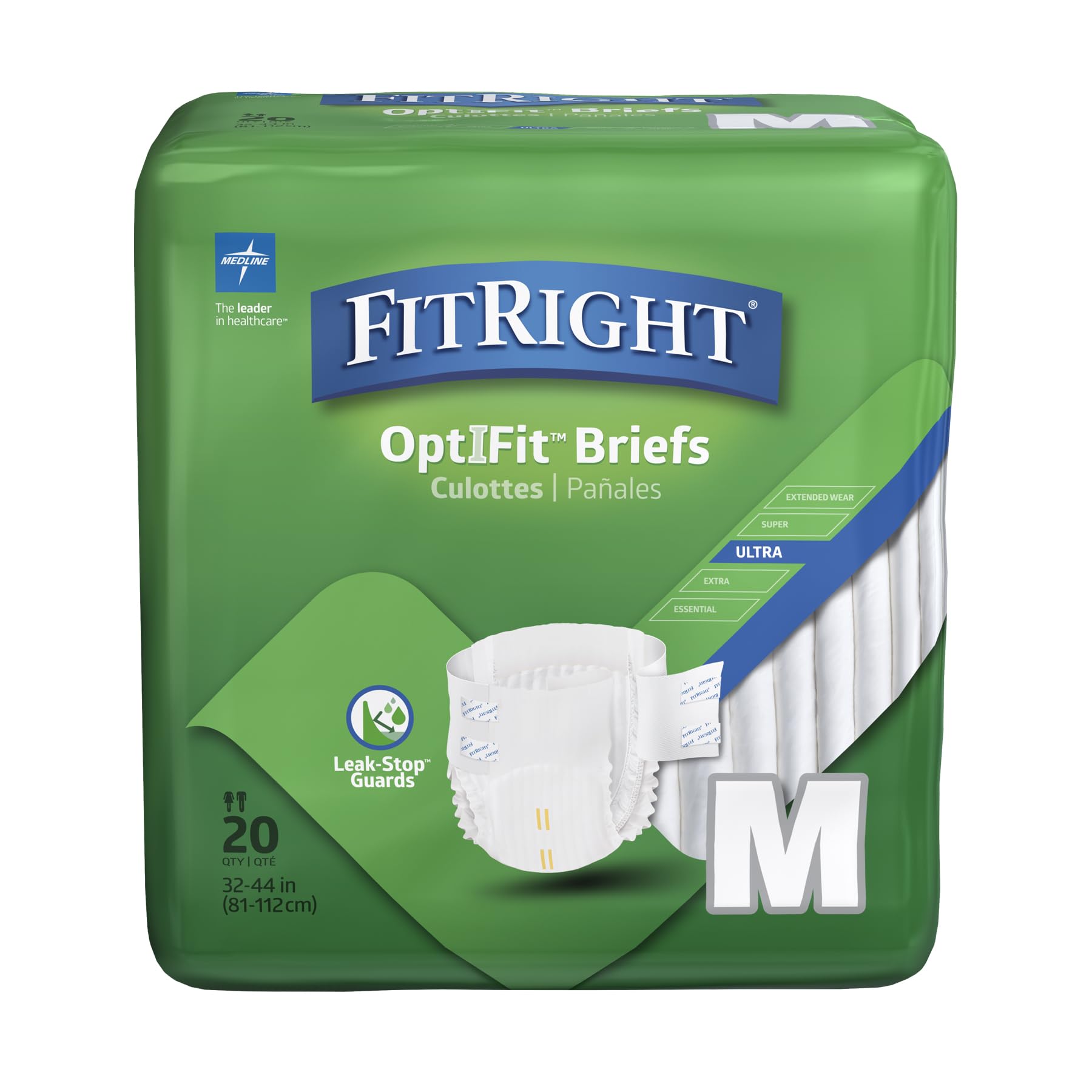 FitRight Ultra Adult Diapers, Disposable Incontinence Briefs with Tabs, Heavy Absorbency, Medium, 32-42, 4 packs of 20 (80 total