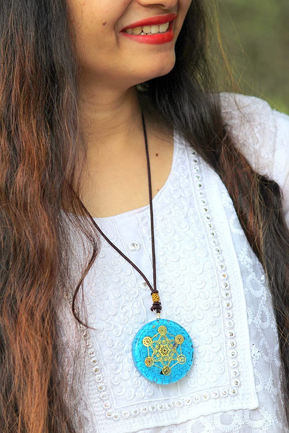 Jet Turquoise Metatron's Cube Merkaba 7 Chakras with Crystals Stones Orgone Pendant 2 inch Approx Adjustable Energy Generator Ne