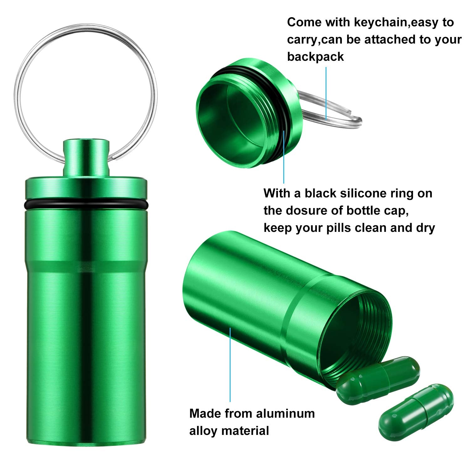 Hotop 14 Pieces Pill Holder Keychain Portable Pill Case Waterproof Aluminum Keychain Tablet Container Mini Metal Tablet Boxes St