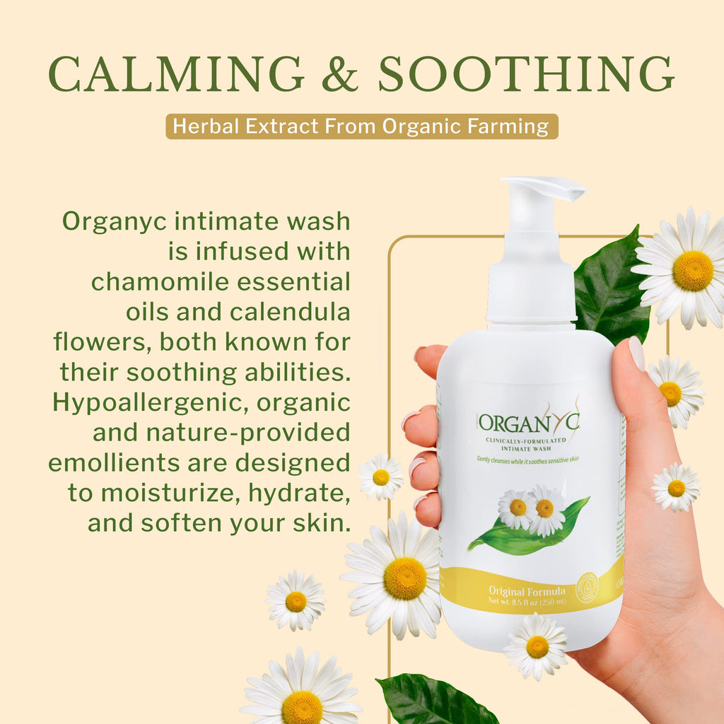 Organyc - Feminine Intimate Wash for Sensitive Skin - Free from Chlorine, Parabens, SLSSLES, and Synthetic Perfumes - 8.5 Fl Oz