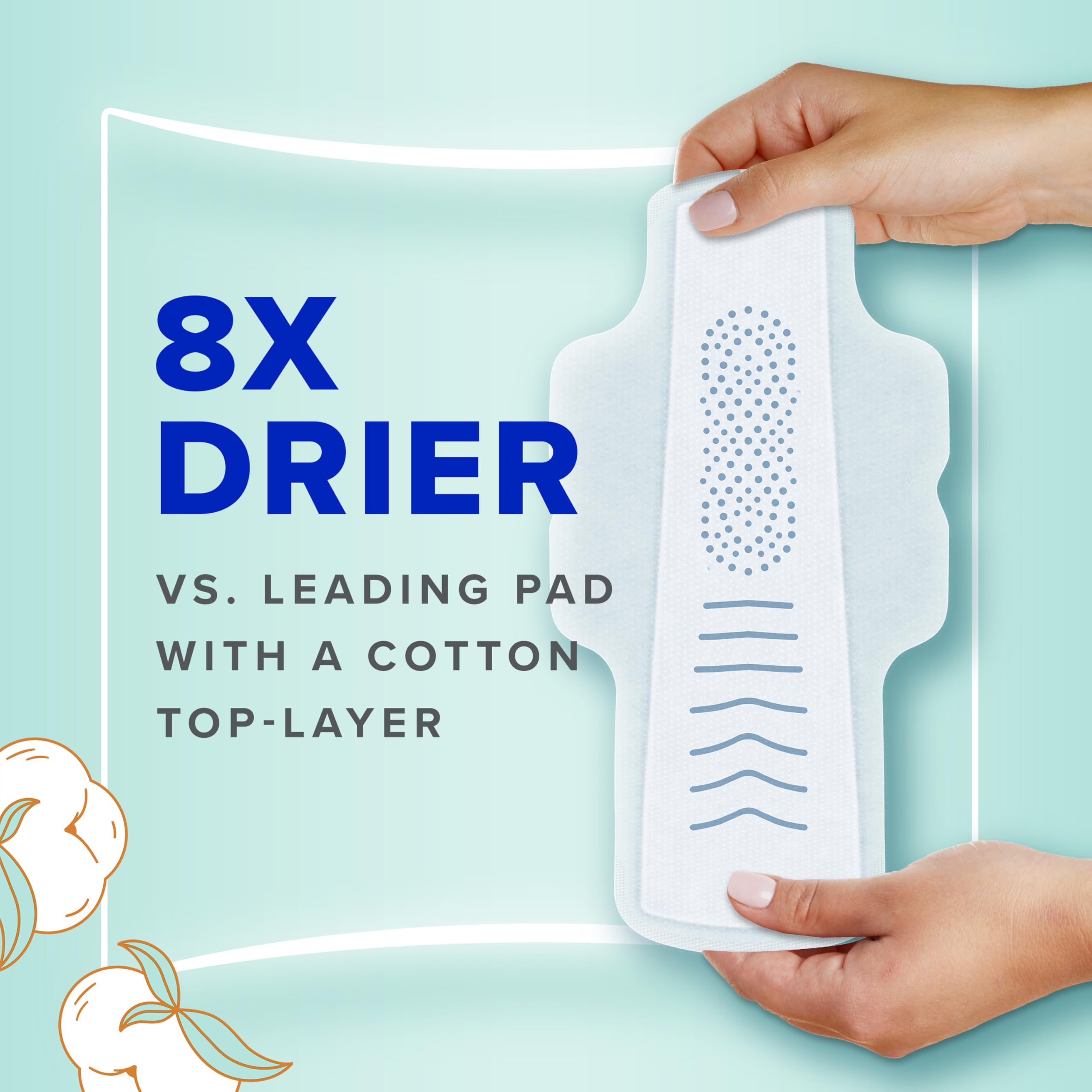 Always Pure Cotton Feminine Pads for Women, FlexFoam Pads with Wings, Size 3, Extra Heavy Flow Absorbency, Made with a Premium C