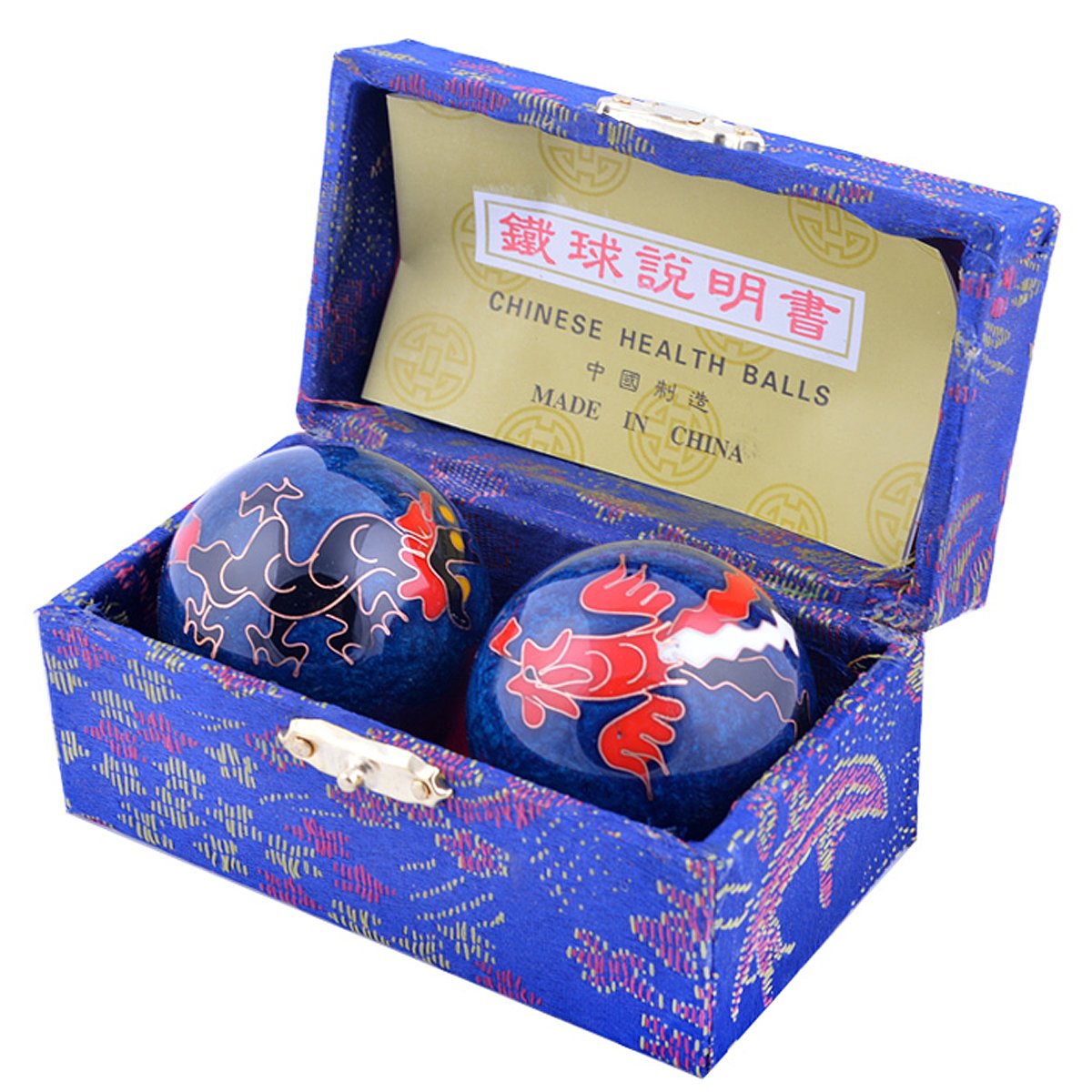 fengshuisale Feng Shui Chinese Health Balls (Blue with Phoenix and Dragon) 3.8cm/1.5 Red String Bracelet F1117 (1.5inch-Cloisonn
