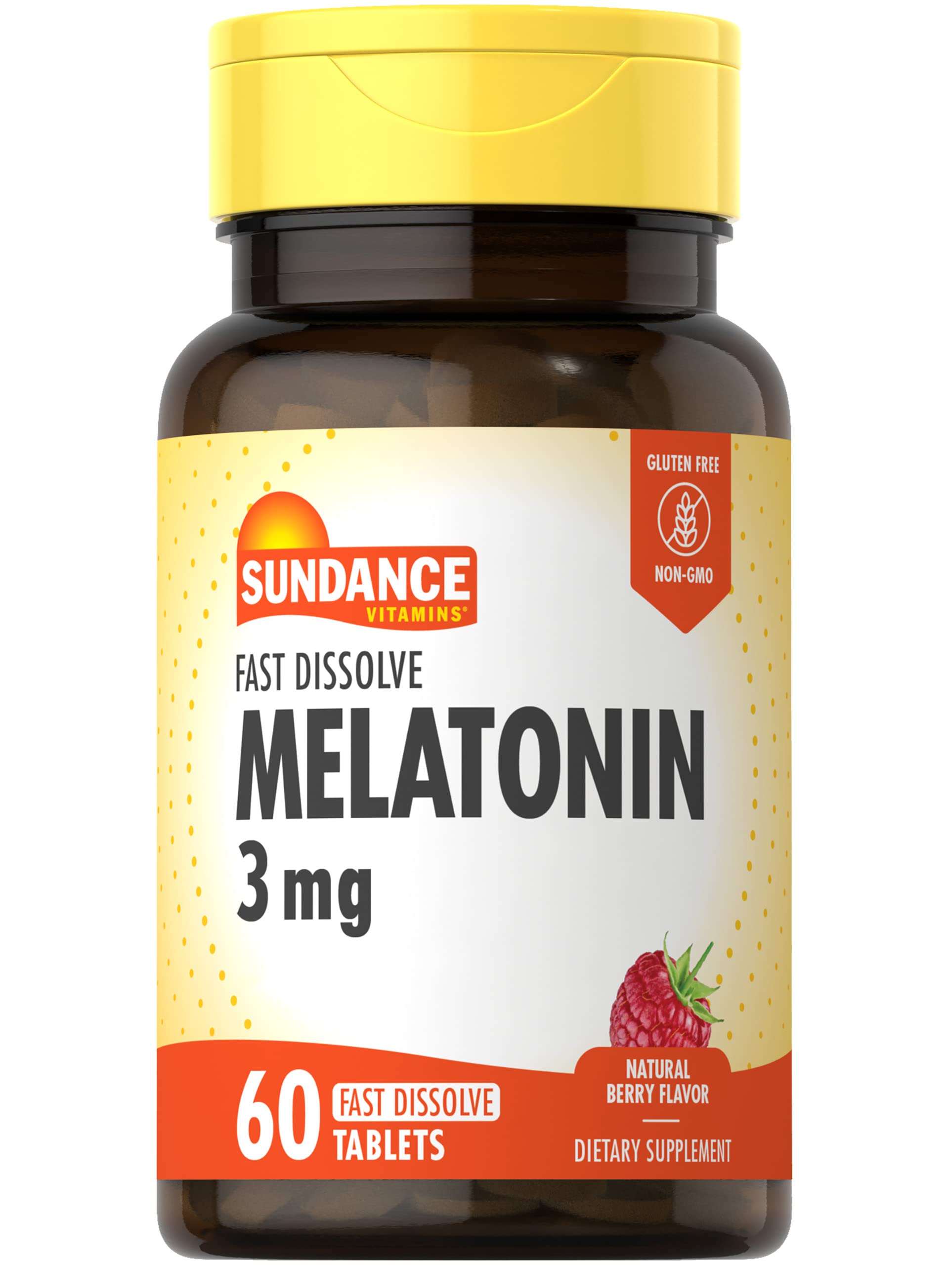 Melatonin 3mg Fast Dissolve | 60 Vegetarian Tablets | Natural Berry Flavor | Vegetarian, Non-GMO, and Gluten Free Supplement | b