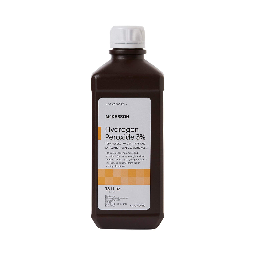 McKesson Hydrogen Peroxide 3%, 16 oz [Pack of 12] Bulk, Topical Solution USP, First Aid Antiseptic, Oral Debriding Agent