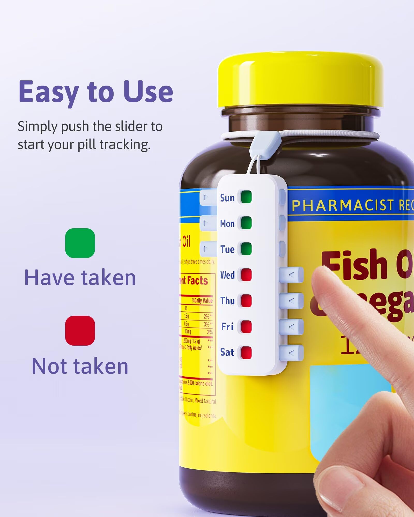 FEATY Pill Reminder for Meds Bottles, Arthritis-Friendly Pill Tracker with Anti-Slide Design, Reusable Medication Tracker for Pe