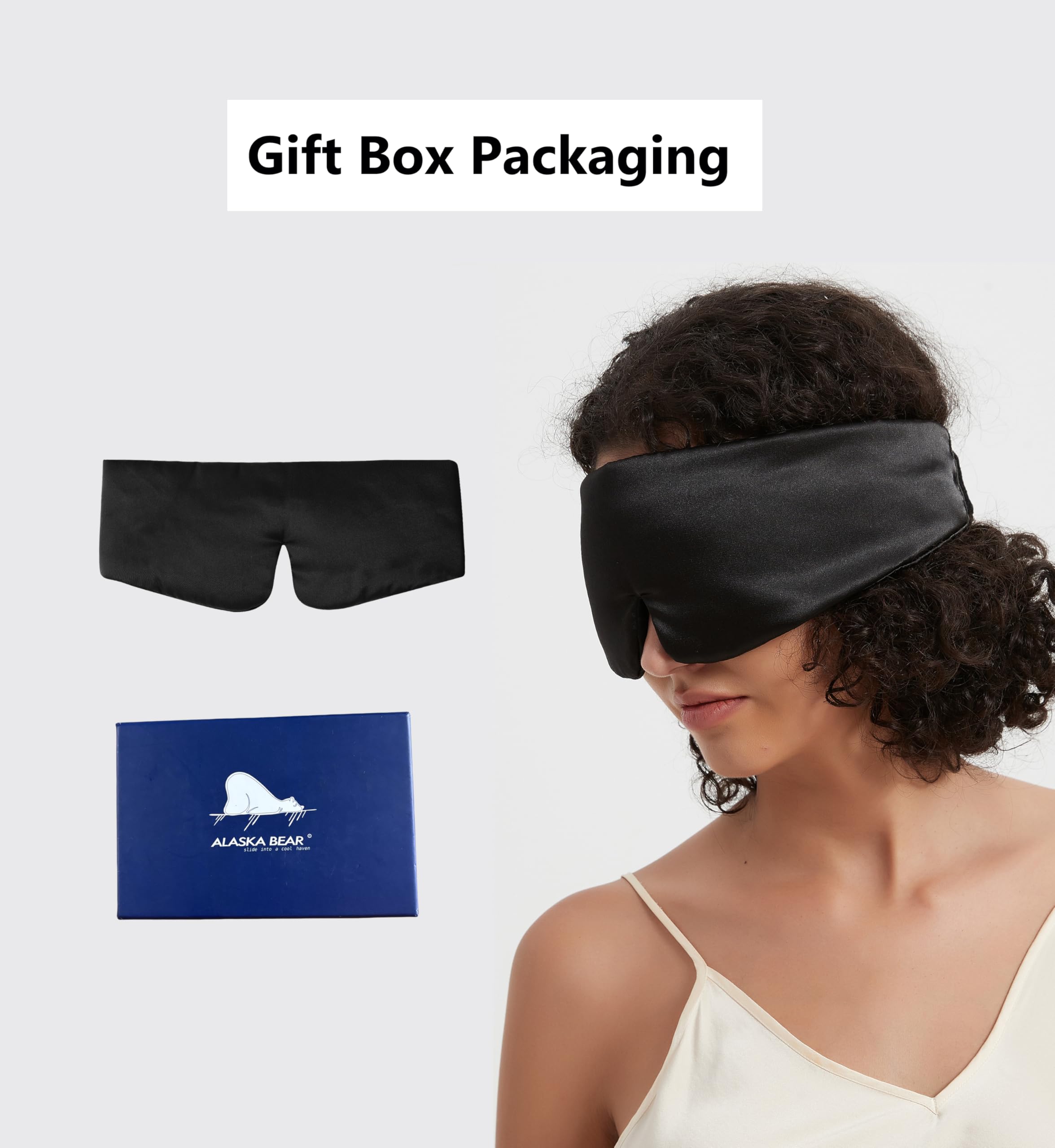 Wraparound Style ALASKA BEAR Silk Eye Mask, Wide Headband and Large Coverage Sleeping Mask for Sound-muffling, No Side Buckles o