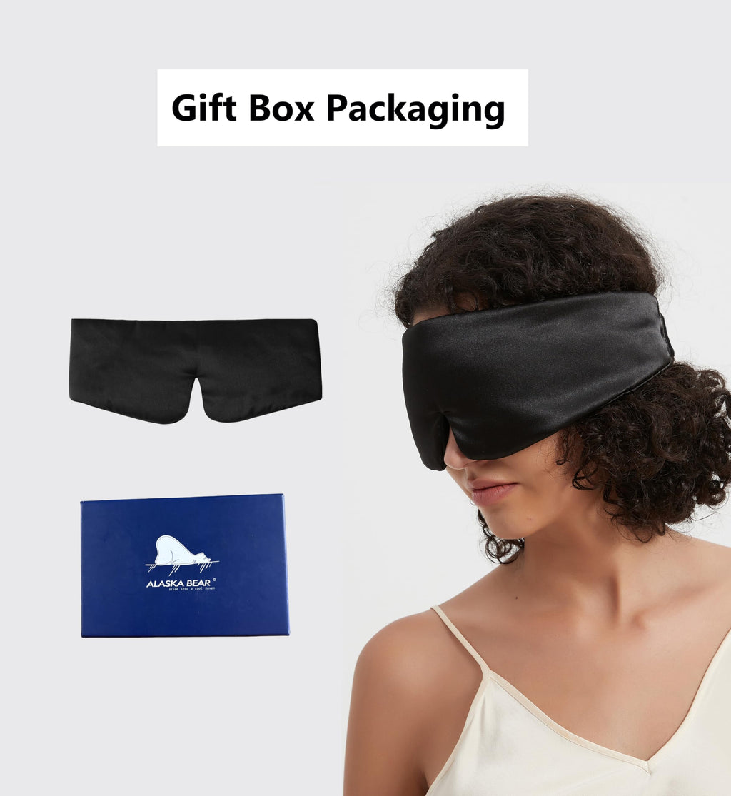 Wraparound Style ALASKA BEAR Silk Eye Mask, Wide Headband and Large Coverage Sleeping Mask for Sound-muffling, No Side Buckles o