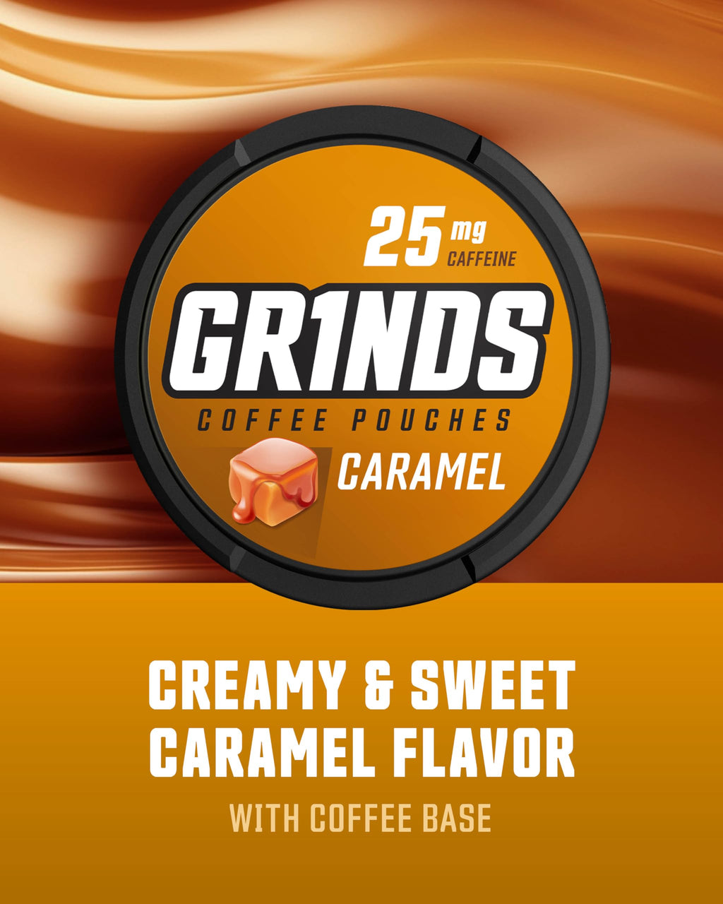 Grinds Coffee Pouches | Tobacco Free, Nicotine Free Healthy Alternative | 3 Cans of Caramel | 18 Pouches Per Can | 1 Pouch eq. 1
