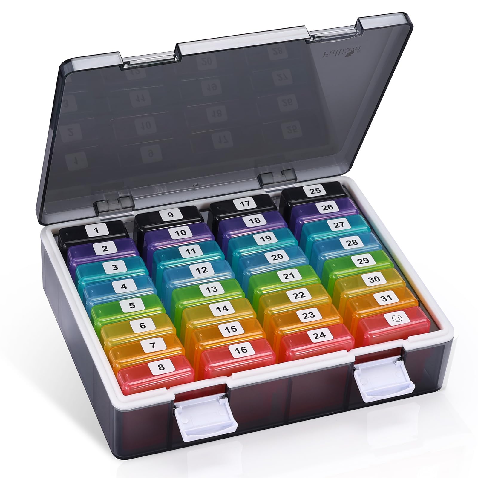 Fullicon Monthly Pill Organizer 1 Time a Day with 32 Compartments, 30 Day Pill Organizer with Labels, Portable Medicine Pill Org