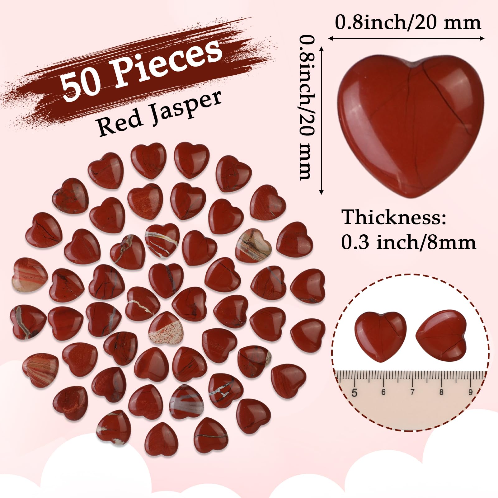 Gerrii 50 Pcs Heart Healing Stone Bulk Quartz Heart Inspirational Stones Valentines Day Gift for Women Love Pocket Polished Natu