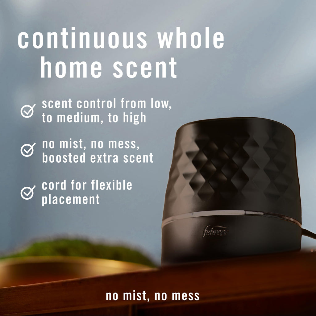 Febreze Plug Scent Booster in Black, Continuous Scent Device Oil Diffuser, Compatible with Febreze Air Freshener Plug in Refills