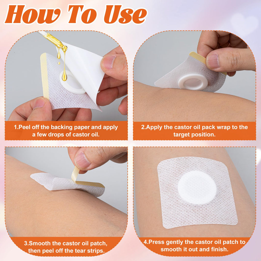 BEIQIYA 50pcs Castor Oil Pack Wraps, Disposable Highly Absorbent Belly Patches for Abdomen, Self-Adhesive Organic Cotton Pads fo
